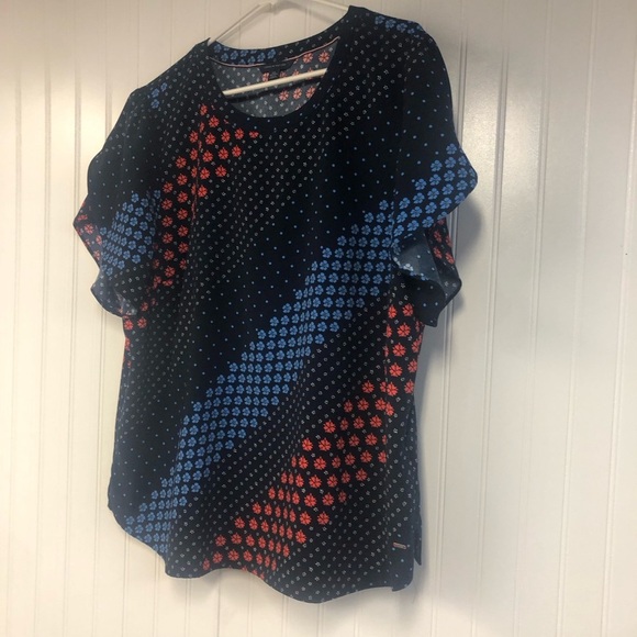 Tommy Hilfiger Women's Navy Blue Patterned Short Sleeve Blouse XXL - Picture 2 of 4